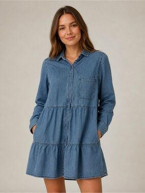 Loft Denim Tiered Shirt Dress - Small
